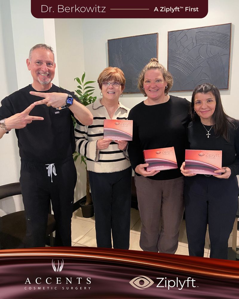 Dr. Berkowitz and the team at Accents Cosmetic Surgery with their first Ziplyft upper eyelid lift kits